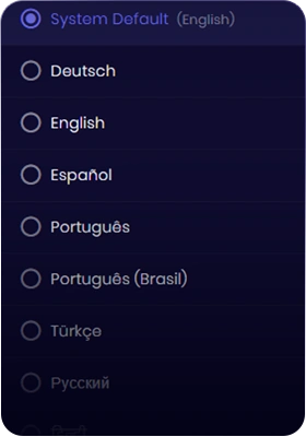 Languages screenshot